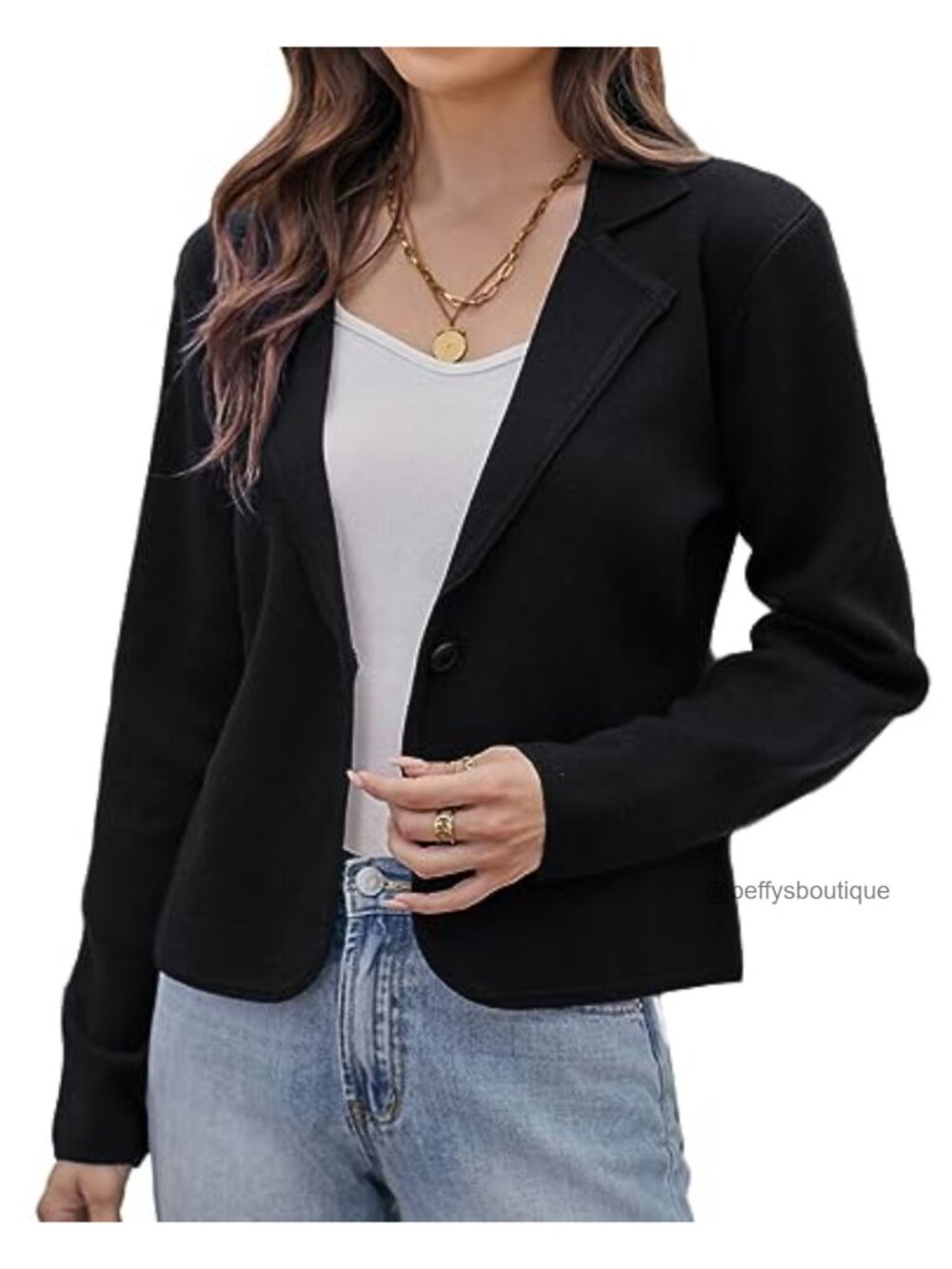 Cropped Sweater Blazer Lightweight Button Front Knit Blazer Jacket